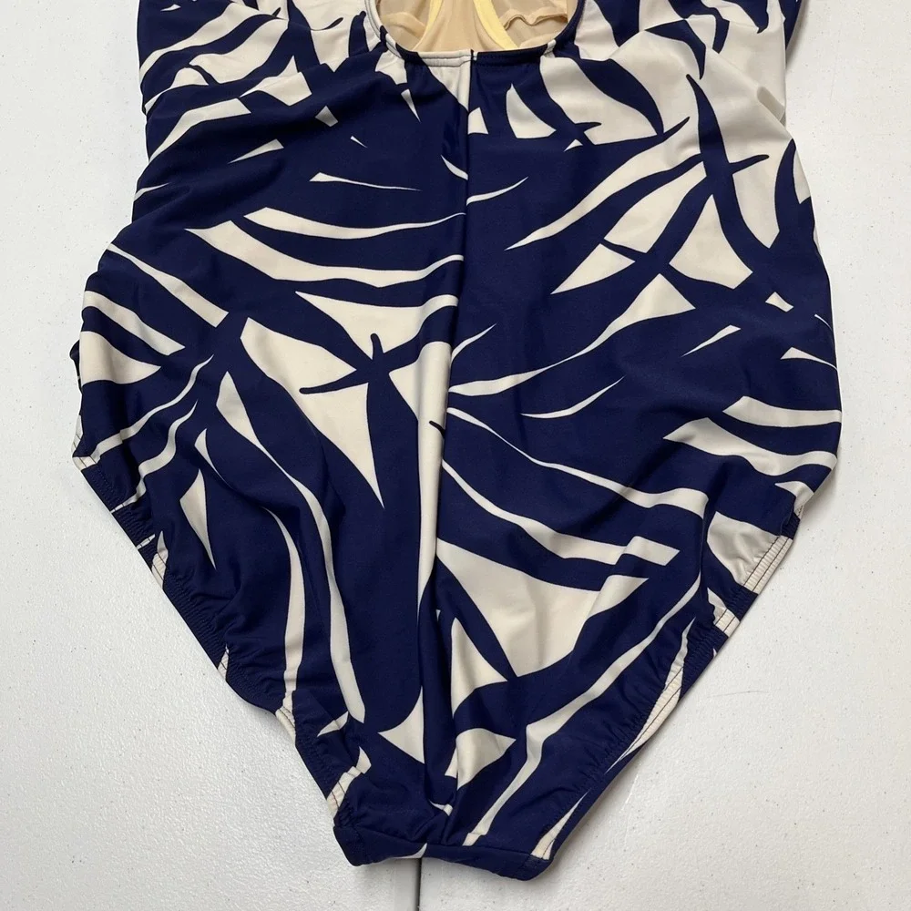 Miraclesuit Swimsuit Blue Tropical One Piece Crossover Slimming 18DD Vacation